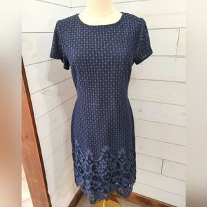 Ann Taylor LOFT Women's Dress Blue Lace Romantic Lining